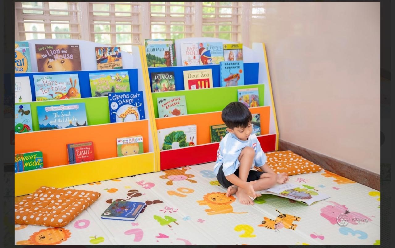 A calm preschool reading corner designed for stories and conversation